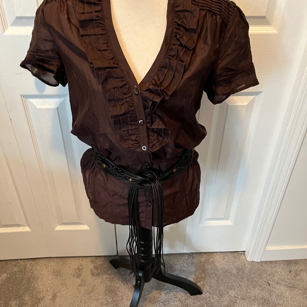 Bebe size L silk blend shirt with belt